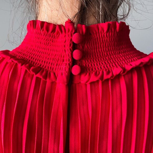 Nanette Lepore Crimson Red Pleated Ruched Lined Dress - Size 6 - Picture 4 of 4